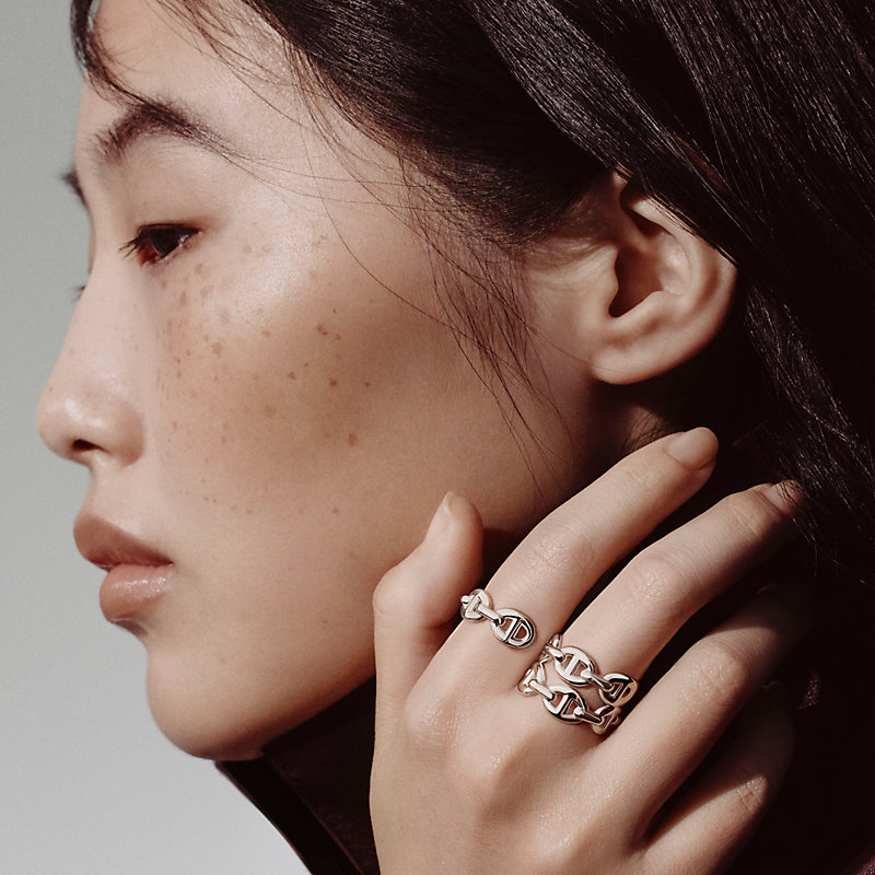 Chaine d'ancre Enchainee double ring - Silver | Hermès Canada